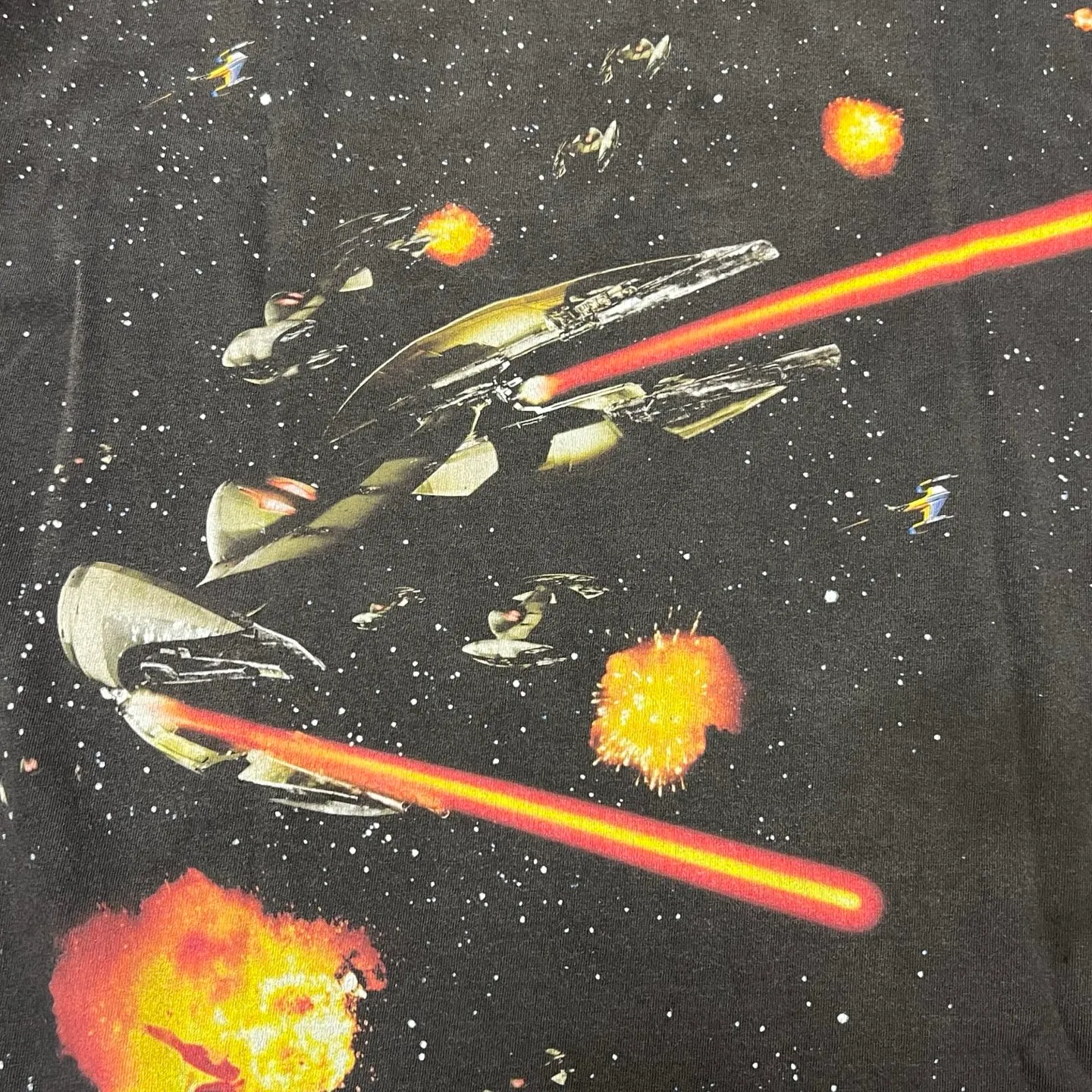 ⚠️The most complex and coolest item of this season, available in stock, available in seconds SAINT Mxxxxxx × STAR WARS SW_SS TEE /STARWARS / BLK Star Wars co-branded model. Fighter printed TEE. Washed black S-XL. Super complex and unconstrained printing design. The T-shirt using the vision of the "N-1 Star Fighter" in Star Wars is the most screen-printed item this season, reaching an astonishing 372 screens. Even the most difficult-to-print parts of the armpits are printed with luxurious printing. In addition, they are also hand-made distressed, splashed with ink, faded with water, and hand-damaged to complete this special and perfect work of art!